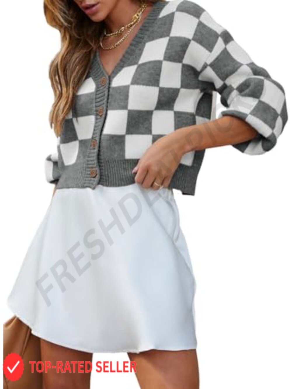 Dokotoo Womens Cable Knit Plaid Cropped Cardigan Sweater Button Down